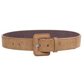 1 1/2" Inch Stitching-Edged Suede Leather Belt, Camel | S/M-32"