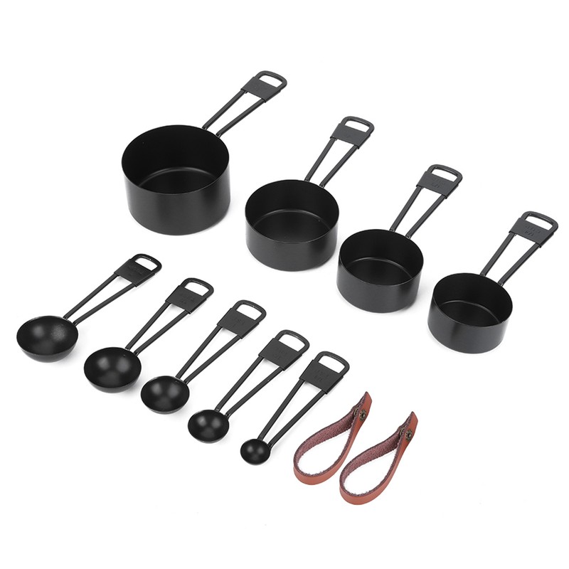9PCS Black Stainless Steel Measuring Cups Set Coffee Spoon with
