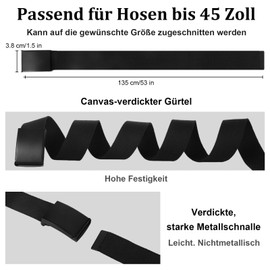 GooDengFull Men's Belt, 130 cm Men's Belt Without Holes, Infinitely Adjustable Canvas Fabric Belt, The Outdoor Business Work Belt Fits Anywhere, black, L