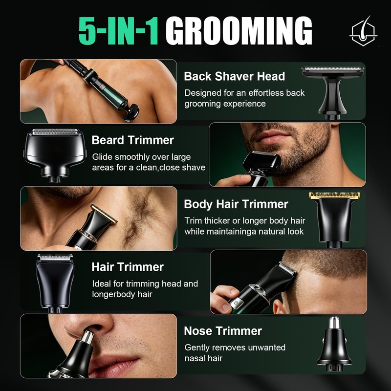 Back Shaver for Men, LED Display 5 in 1 Body