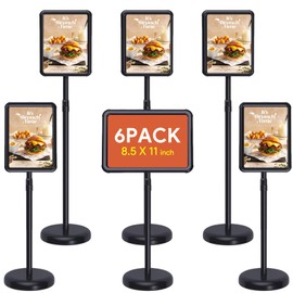 Noliven 6 Pack Standing Sign Holder 8.5x11 Inch, Adjustable Floor Sign Holder with Snap Open Aluminum Frame & Rounded Corners, Vertical Horizontal Display for Business Mall Restaurant
