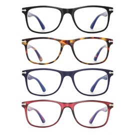 Loycco 4 Pack Computer Reading Glasses Blue Light Blocking Anti Eyestrain Flexible Lightweight Square Readers for Women Men