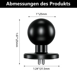 aiyraa 1 Inch TPU Ball Adapter, with Aluminium Alloy Base and 1/4-20 Threaded Bolts, Compatible with RAM Mounts B Size 1 Inch Ball Double Base Arm, for Action Camera and Camcorder