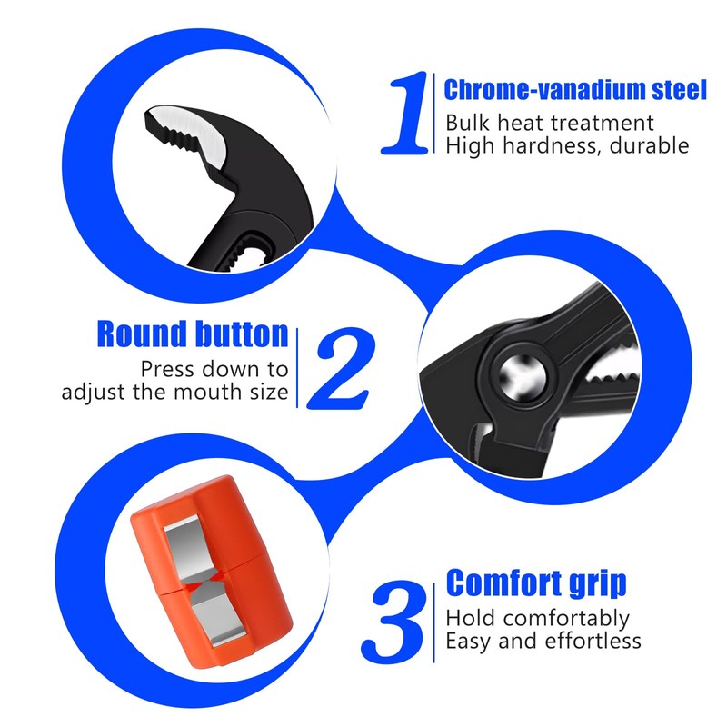 VINSPIRE Adjustable Pliers Wrench, Multi-Function Adjustable Spanner, Self-Adjusting Jaw Pliers,Dual