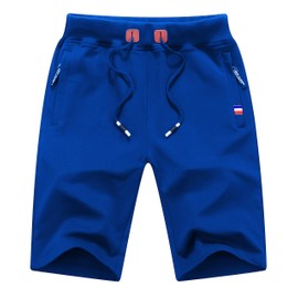 JIEFULL Pantalones cortos casuales para hombre, pantalones cortos de entrenamiento con bolsillos con cierre, Azul, 36-37