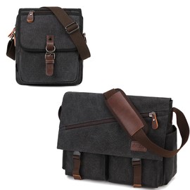 14 Inch Laptop Messenger Bag for Men,Water Resistant Canvas Satchel Briefcases and Black Shoulder Bag