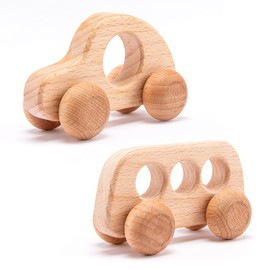Promise Babe Wooden Toy, Baby Toy, Mini Car, Bus, Set of 2, Beech Wood, Natural Wood, Unpainted, Push Car, Toy, Baby Shower, Gift, Newborn Gift, Present