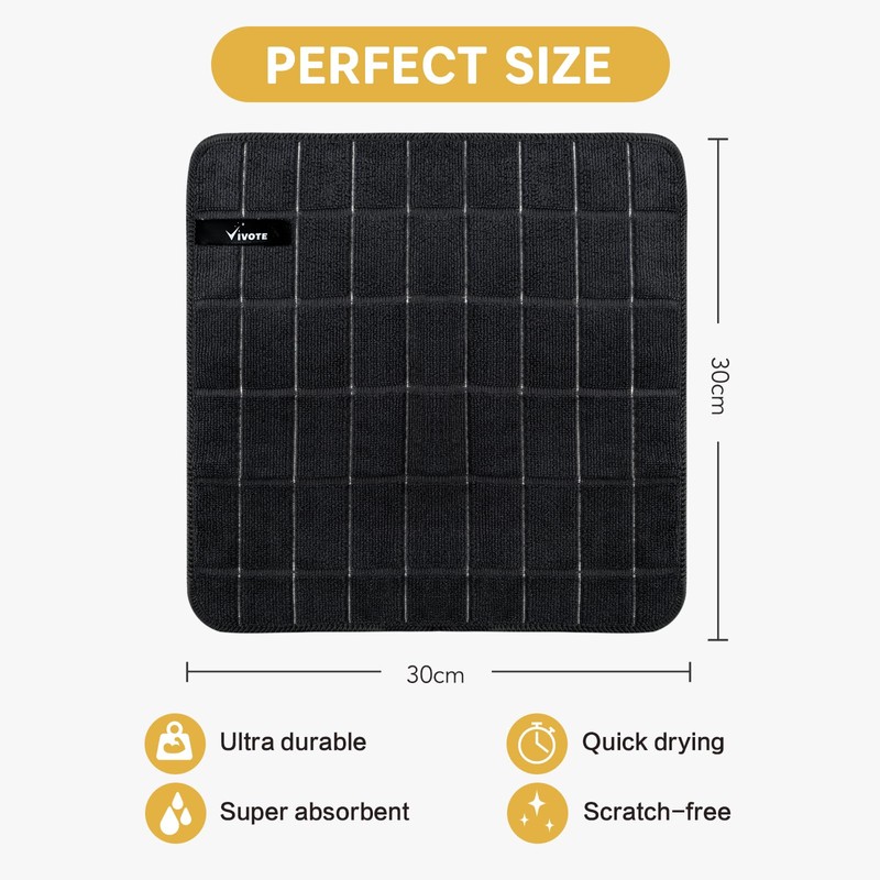 VIVOTE Microfibre Cloth Black Dish Cloths for Washing Up Cleaning