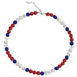 SolidSS 18" Bling Baseball Necklace Glitter Rhinestone Ball Pendant Necklaces Jewelry Unisex Gift for Baseball Players & Fans (1 Pcs Red White and Blue with Lobster Buckle)