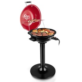 Electric Grill, Techwood Indoor/Outdoor Electric BBQ Grill, 1600W Portable Removable Stand Grill with Adjustable Heat & Drip Tray, Double Layer Design for Party, Patio & Backyard (Red)