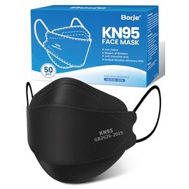 Mascarillas KN95 para adultos, paquete de 50 unidades, mascarillas desechables negras de 5 capas contra humo y polvo PM 2.5, eficiencia de filtración 