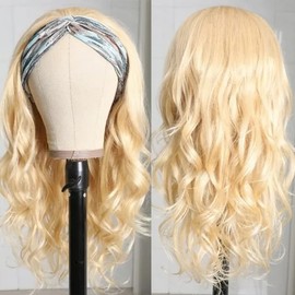 613 Blonde Human Hair Headband Wig Glueless Wig No Lace With Headband 130% Density Hair Wigs Blonde Color Body Wave Human Hair Wigs 22 Inch For Women Blonde Color