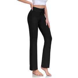 ADANIKI Women's Long Modal Comfy Drawstring Trousers Loose Straight-Leg for Yoga Running Sporting (Black, XL)
