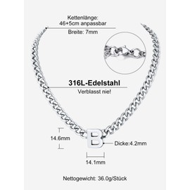 Richsteel Initial Men's Women's Necklace A-Z Cuban Link Chain with Letters for Women Choker Silver Jewellery Valentine's Day Gifts for Him / Her, Stainless Steel