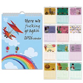 Here We Go Again Calendar 2026 Funny Wall Calendars UK Glider Calendar Twin Wire Spiral 12 Month Hanging Planner for Business Home Office Decor Christmas Birthday Gifts