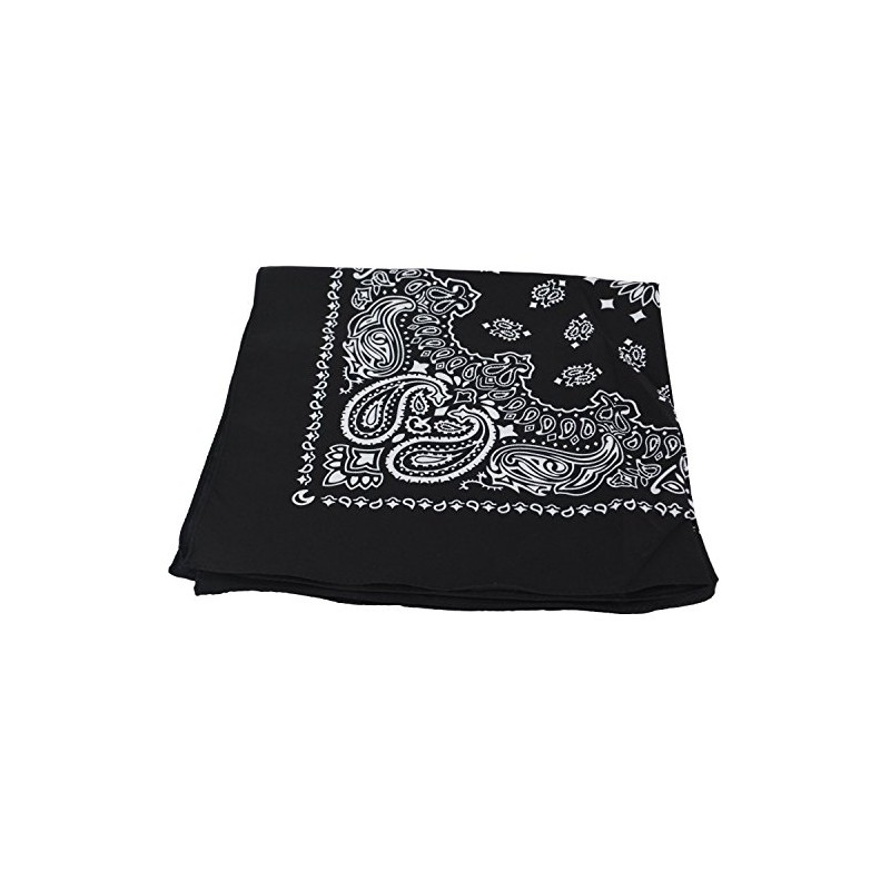 2X BLACK Bandana with WHITE square Paisley pattern ON BOTH