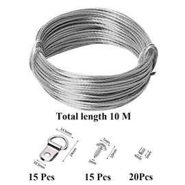 10 M/33Feet Picture Hanging Wire Kit Hanging Picture Hooks and Wire Set with 15D Ring Hangers 15 Screws 20 Crimping Loop Sleeve for Hanging Gallery Pictures Photo Frames Wall Decorations