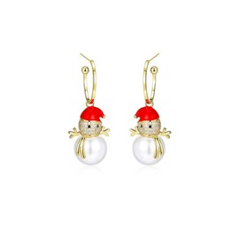 Hypoallergenic Cute Snowman Dangle Drop Stud Earrings Sterling Silver Cubic Zirconia Pearl Dangling Hoop Earrings for Women Christmas Gifts (White Pearl)