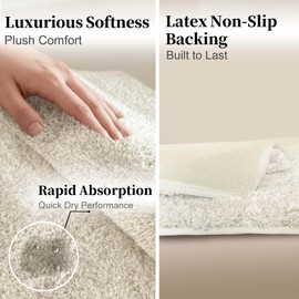 Non-Slip & Super Absorbent Bath Mat, 32x20 Inch Large Microfiber Bathroom Rug, Ultra Plush Quick Dry Machine Washable Shaggy Carpet for Shower Tub Floor, Beigem