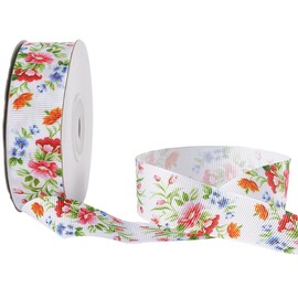 CABODYALS 18.29M 25mm Flower Grosgrain Printed Ribbon Vintage Chinoiserie Single Face Floral Pattern Spring Summer Versatile Fabric Ribbons for Sewing Home Clothes Decor Gift Wrapping Diy Craft Supply