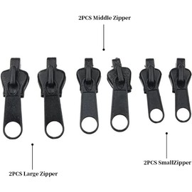 6 Pcs Black Zipper Repair Kit Metal Universal Instant Fix Replacement Zip Slider Teeth Zippers Spare Parts Zipper Zippers for Jackets Bags Tents Luggage Sleeping Bag, Sewing Accessories