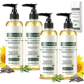 4 PCS Collagen Oil for Skin Tightening, Collagen Lifting Body Oil, Firming Body Oils for Cellulite, Body Glow Oils for Deep Hydration, Reduce Fine Lines, Skin Care With Natural Plant Formula, 100ml