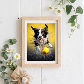 MOER SKY DIY Diamond Art Border Collie with Yellow Ball Dog Diamond Painting, Full Round Diamond Kits for Adult Beginners, for Room Decor Wall Decor Gifts12x16inch