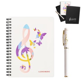 Music Piano Melody Theme Stationery Gift Box Set,Piano Musical Wirebound Journal Writing Notebook with Treble Clef Design Roller Ball Pen for Office School Student Teacher Gift (White Music Note)