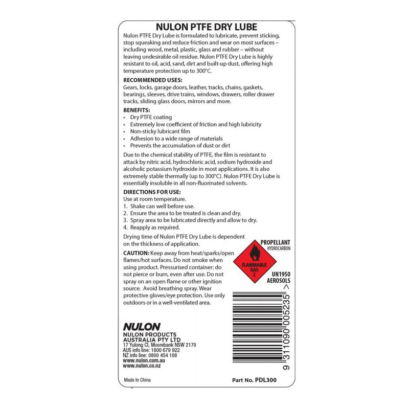 Nulon Pro-Strength PTFE Dry Lube 300 ml Multicolor