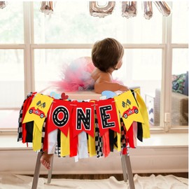 Workkeep Race - Bandera de silla alta para coche, decoración rápida para fiesta de primer cumpleaños para niños, guirnalda de silla alta con banderas a cuadros, accesorio para fotos de tartas