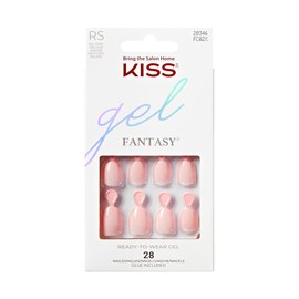 KISS Gel Fantasy 28 Pcs Press On Nails, Real Short Oval Fake Nails, Light Baby Pink Ready to Wear Gel Stick On Extensions, Reusable Full Cover Kit with Glue, Manicure Stick & File, Wear for 7 Days