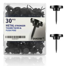 30 PCS Metal Black Push Pins for Wall Clear Thumb Tacks for Walls Flat thumbtacks Push pin for Bulletin Board Shadow Box Display Thumbtack for Cork Board