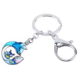 WEVENI Llavero de aleación esmaltada con diseño de zorro de dibujos animados, joyería bonita para mujeres y niñas, Azul Marino, 35mm x 28mm