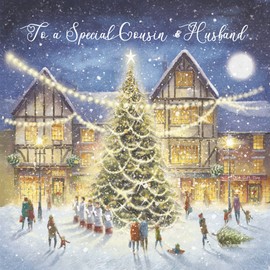 Hunts England - Cousin And Husband Luxury Christmas Card - 'Christmas Eve' - To A Special Cousin & Husband - Milo's Gallery Collection - Christmas Wording Inside - For Him/Her