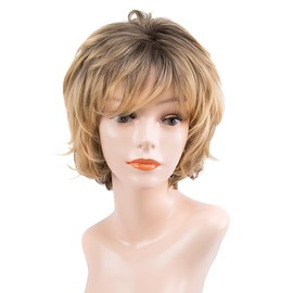 CGVG Ombre Blonde Wig Women's Short Curly Wavy Wig Women Short Fluffy Layer Wig Natural Synthetic Short Hair Wig Daily Use Party Carnival