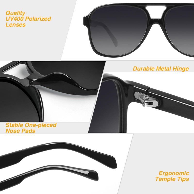 GQUEEN Retro Aviator Glasses Women Men 70s Polarised Sunglasses UV400,