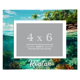 R and R Imports Roatan Honduras Design D Souvenir Wooden Photo Frame Matted 4 x 6 Inch Single