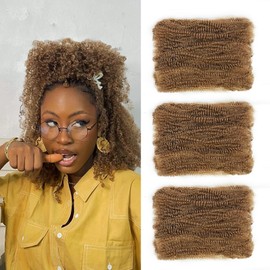 Kinkycurly Bundles Hair for Dreadlocks Extensions Repair Locs 3 Bundles 90g Afro Twist Hair Honey Brown Afro Kinky Bulk Hair for Mini Braiding Twist Hair (30#, 10 INCH (Pack of 3))