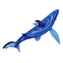 WitnyStore Tiny 5" Long Swirling Blue Shark Figurine - Miniature Hand Blown Glass Sharks Marine Sea Life Ocean Fish Small Colorful Crystal Animals Decorative Figures Collectible Figurines Décor Gifts
