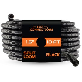 BEST CONNECTIONS (1.5" x 10 ft) Split Wire Loom Flex-Guard Convoluted Tubing Protective Split Cable Sleeves for Automotive Home Industrial Electrical Wires Chemical Resistant Conduit Black