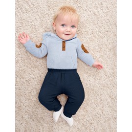 Fommy Baby Boy Clothes 0-3 Month Boy Outfits Light Blue Colorblocked Long Sleeve Hoodie + Black Long Pants 2PCS Fall Winter Outfits Set