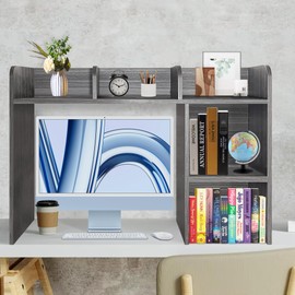 PROLEE Desktop Shelf, Desk Hutch 29" Height, Desktop Bookshelf, Desk Shelf Wood for Dorm, Home Office, Eucalyptus