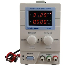 Tekpower TP3005T Variable Linear DC Power Supply, 0-30V @ 0-5A with Alligator Test Leads