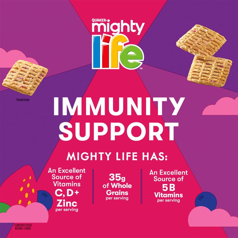 Quaker Mighty Life Multigrain Cereal, Strawberry Blueberry Bliss, Immunity Support,