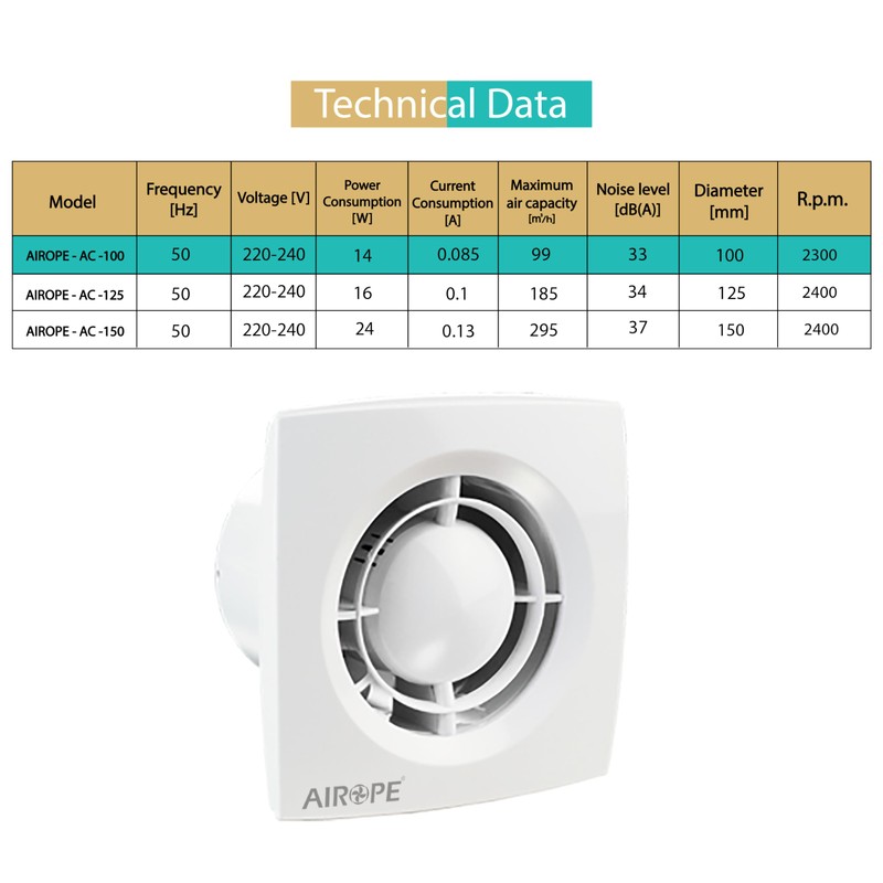 AIROPE - AC - 100 mm exhaust fan, bathroom fan