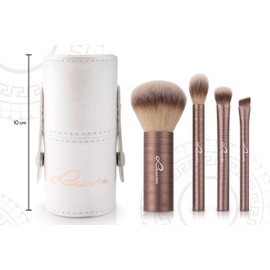 Travel Brush Set Mini Prime Vegan - Brush Set for Travel - 4 Beauty Make Up Brushes for Make-Up for On the Go & Holiday - Makeup Brush / Cosmetic Brush Includes Brush Travel Case / Brush Holder