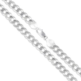 Men's 5.5mm Solid .925 Sterling Silver Flat Curb Chain Link Italy Necklace