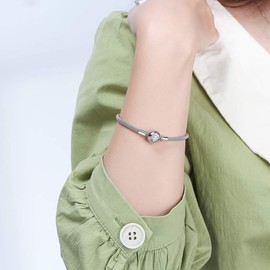 Mesh Chain Charm Bracelet For Women by Ginger Lyne | Sterling Silver Sparkling Clear CZ Cubic Zirconia Lightweight Round Fold-over Snap Clasp Engraved Love