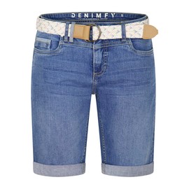 DENIMFY DFLena Women's Jeans Shorts with Belt Regular Fit Shorts Summer Denim Stretch Basic Plain Blue S M L XL XXL, Middle Blue Denim (M267)