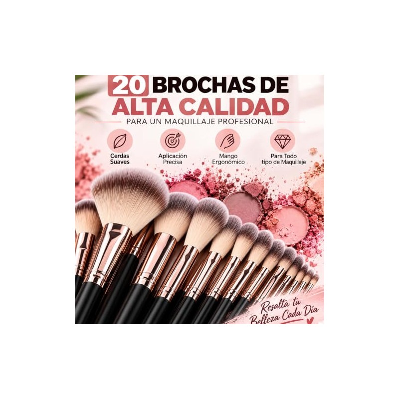Set de Brochas para Maquillaje 20 Piezas con Estuche(Oro negro)